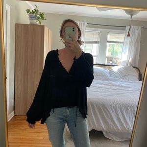 Black ruched gauze boho blouse